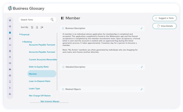 Simplified business glossary example in OvalEdge