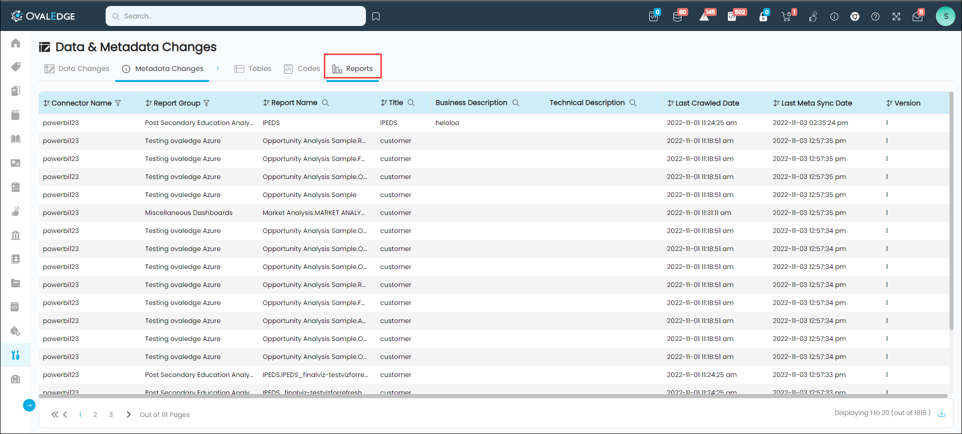 Screenshot1.2.3 Metadata Changes- Report
