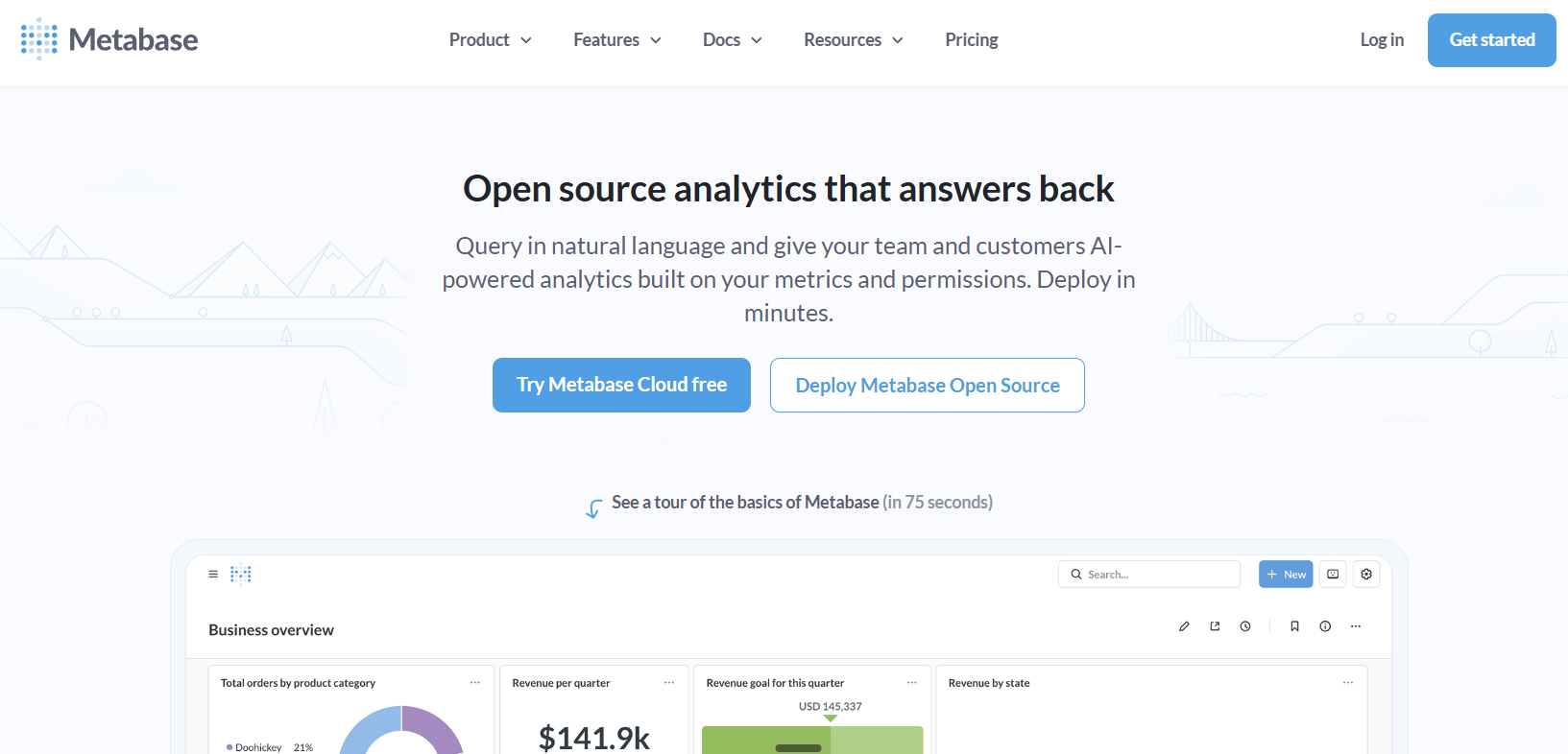 Metabase homepage