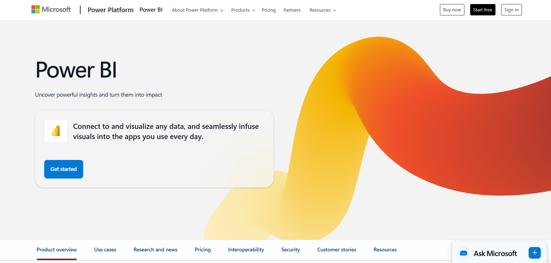 Microsoft Power BI homepage