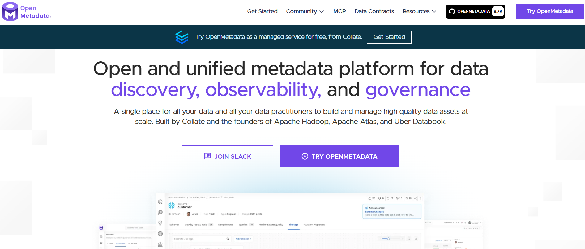 OpenMetadata homepage
