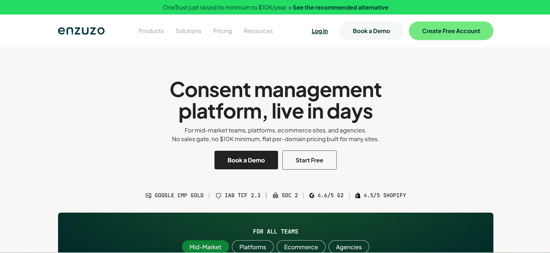 Enzuzo homepage