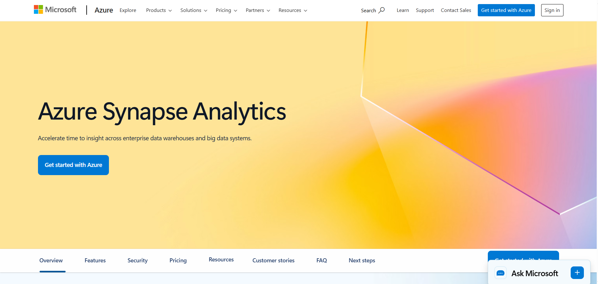 Microsoft Azure Synapse Analytics homepage