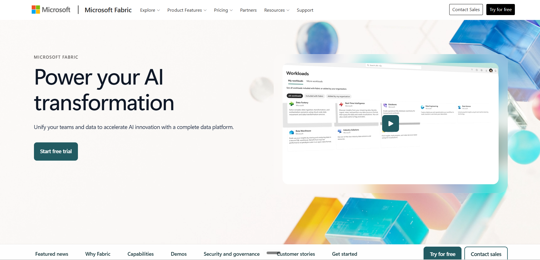 Microsoft Fabric homepage