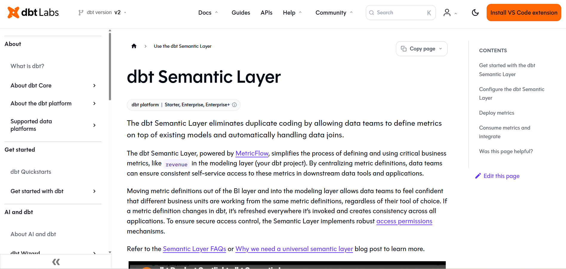 dbt Semantic Layer homepage