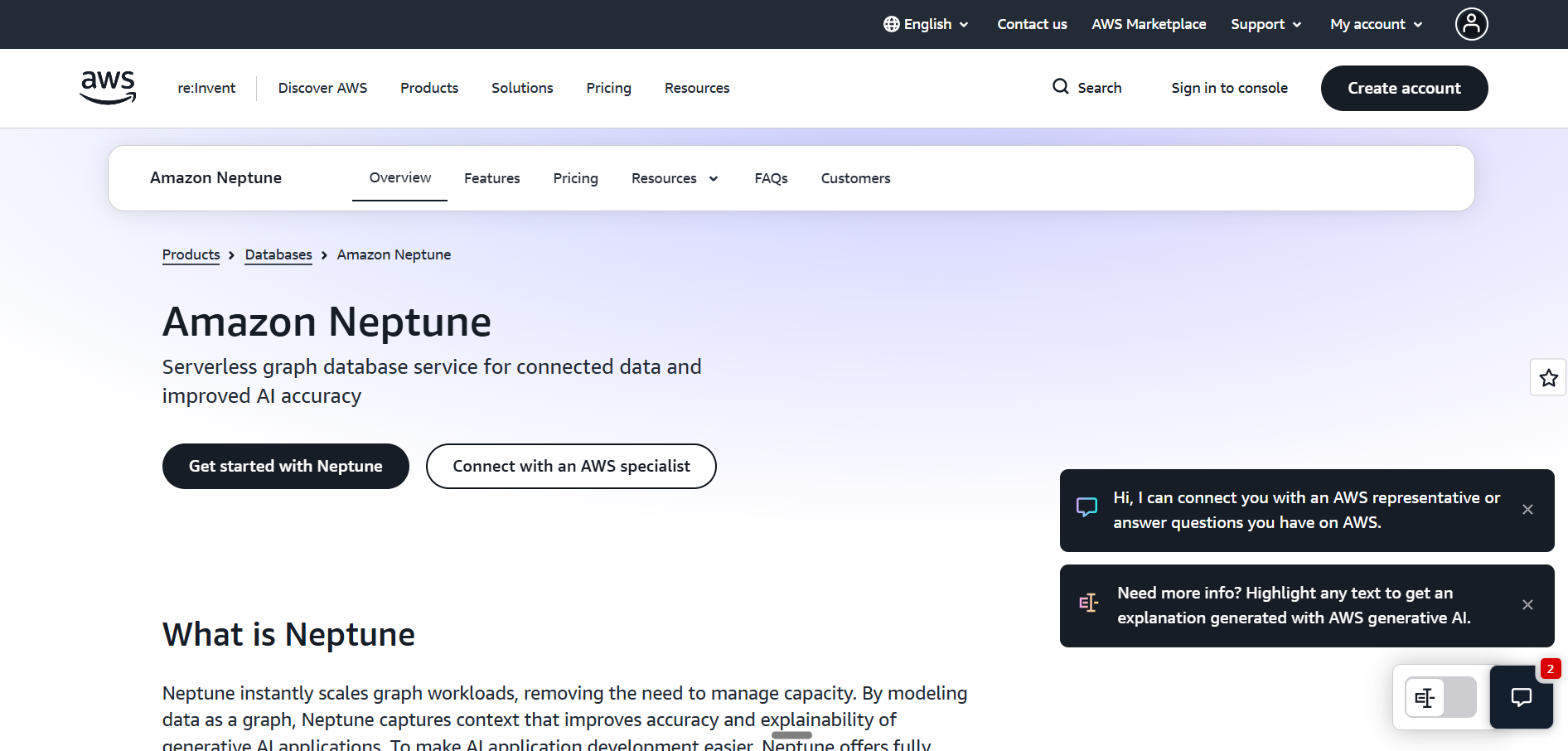 Amazon Neptune homepage