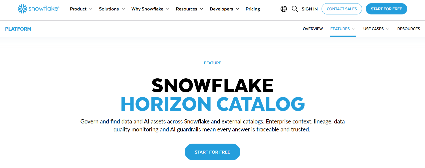 Snowflake Horizon homepage