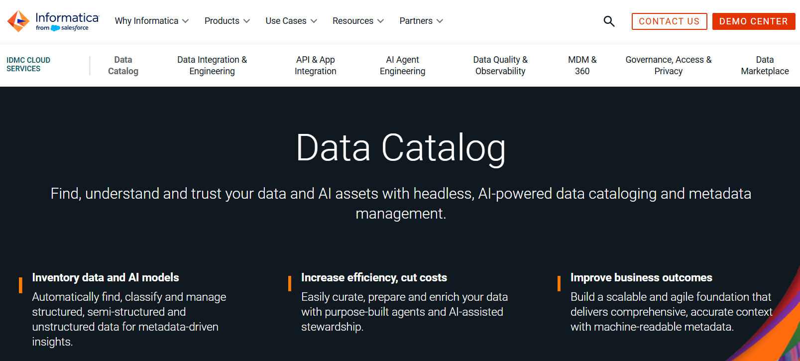 Informatica's catalog homepage