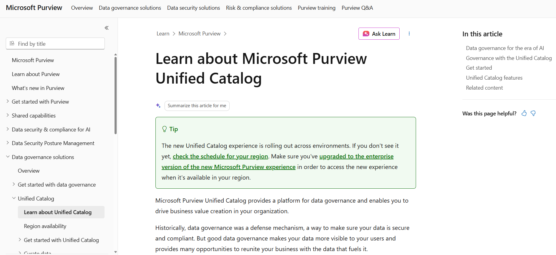 Microsoft Purview homepage