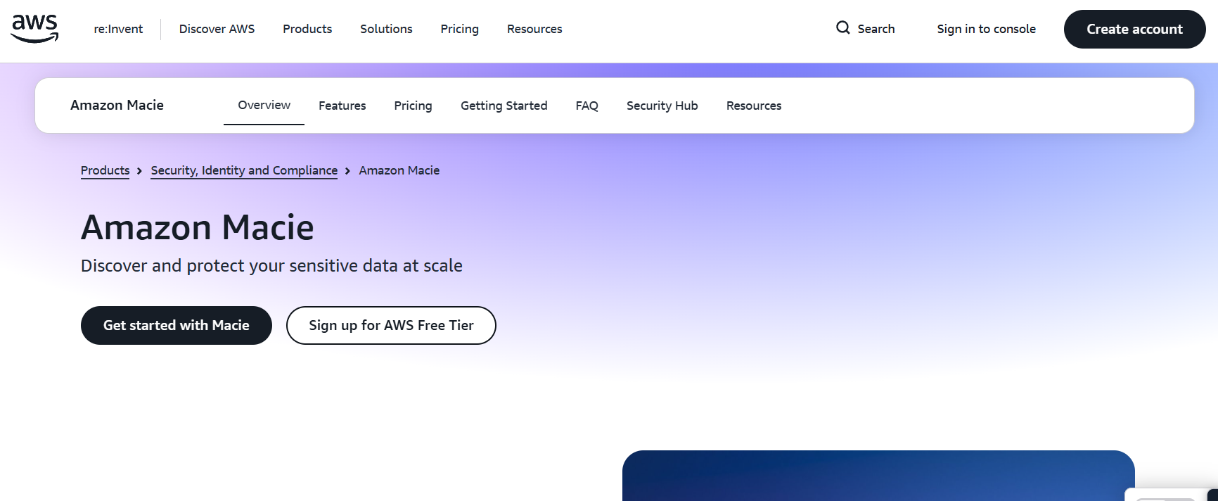 Amazon Macie homepage