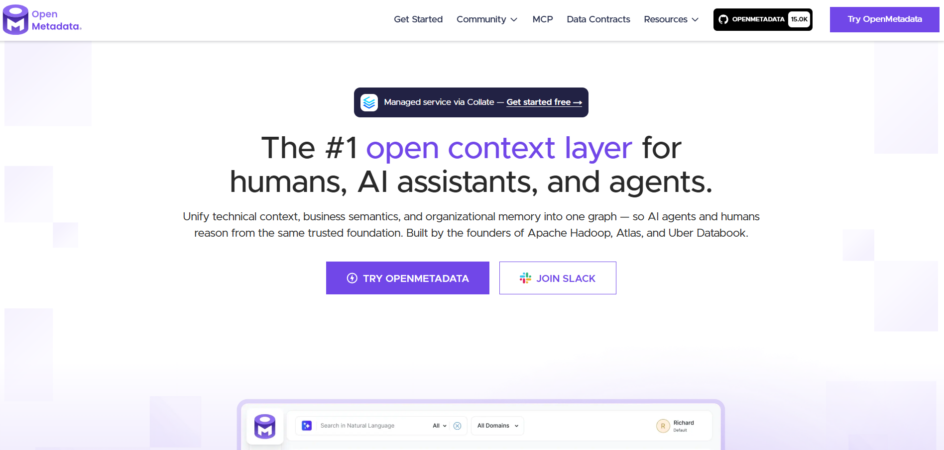 OpenMetadata homepage
