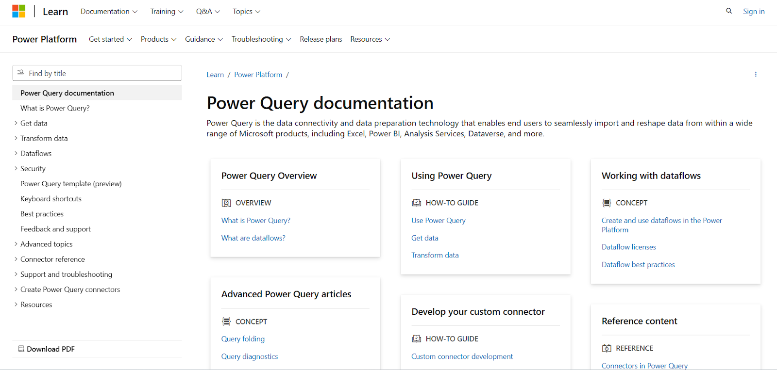 Microsoft Power Query homepage
