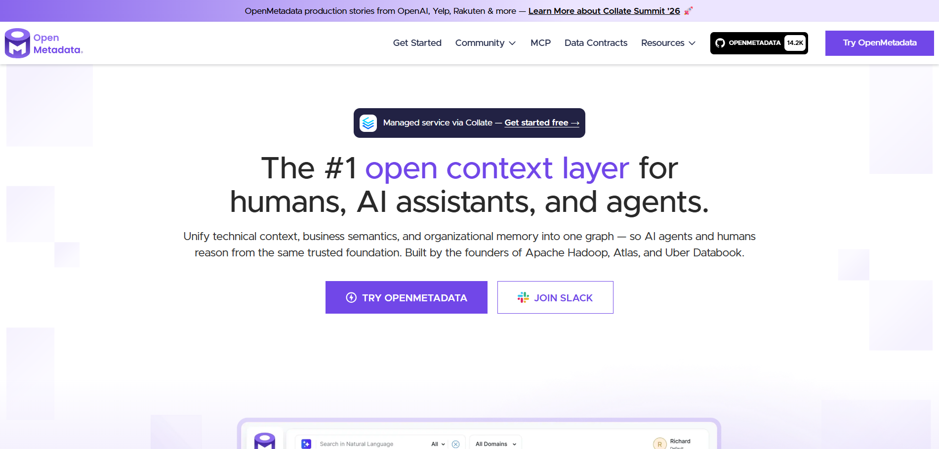 OpenMetadata homepage
