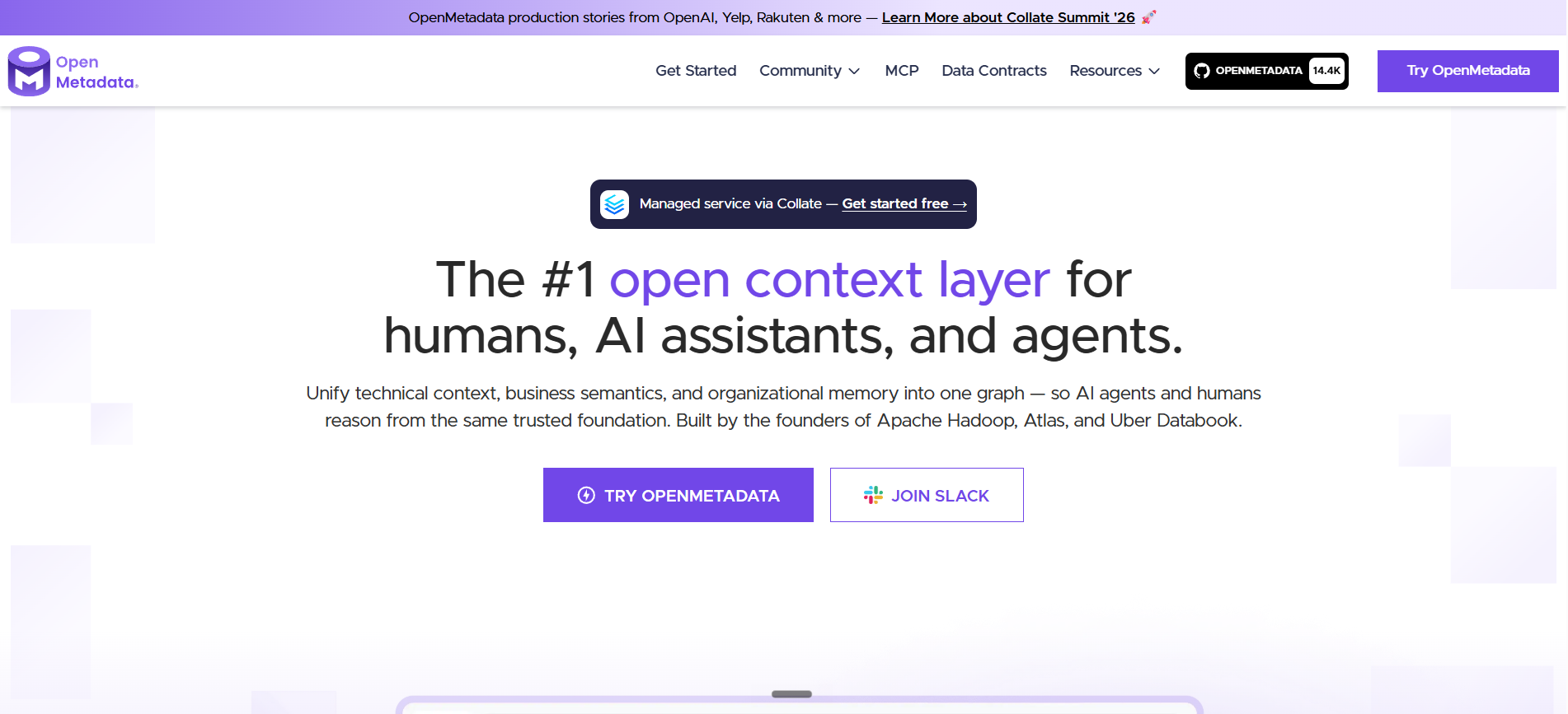 OpenMetadata homepage