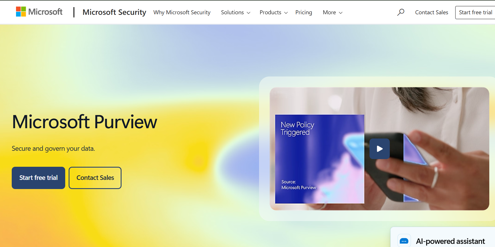 Microsoft Purview homepage