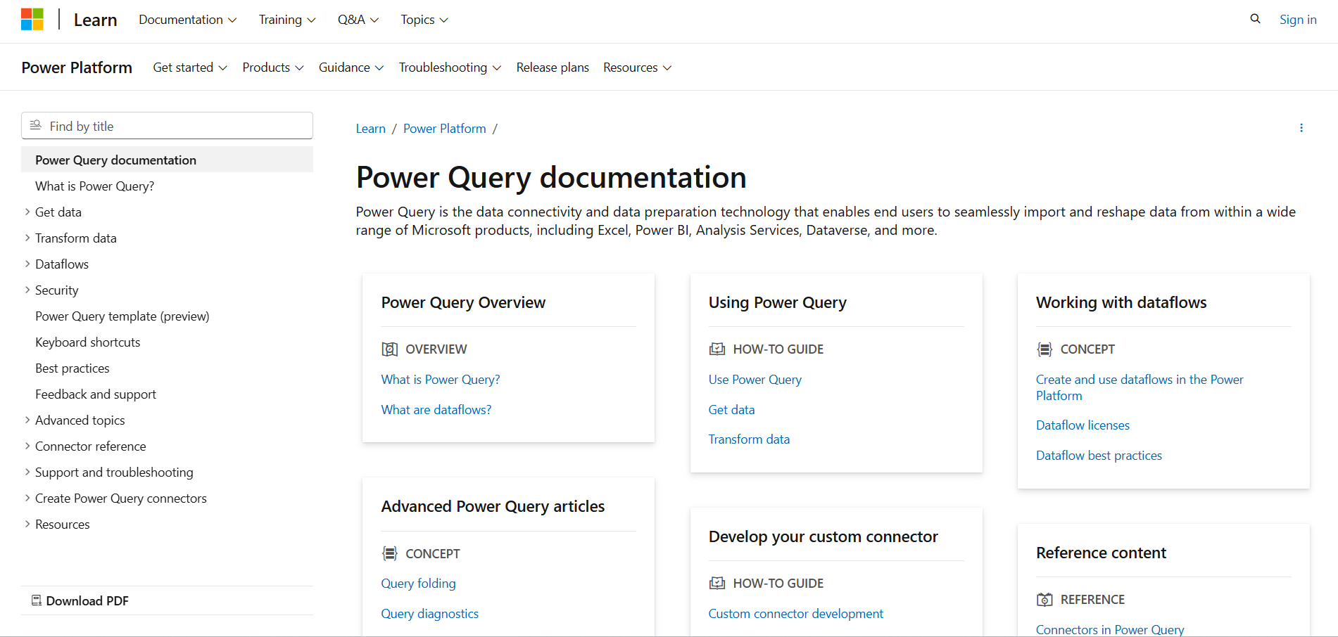 Power Query homepage