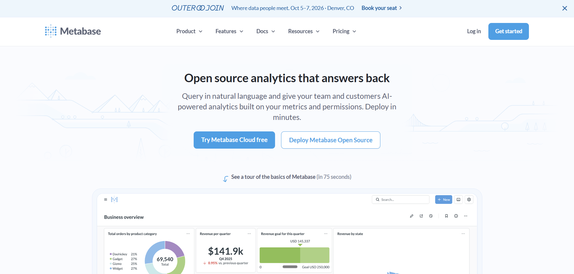 Metabase homepage