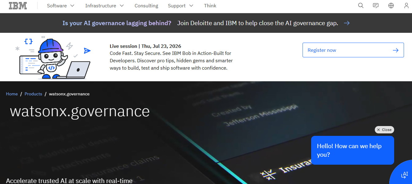 IBM watsonx.governance homepage