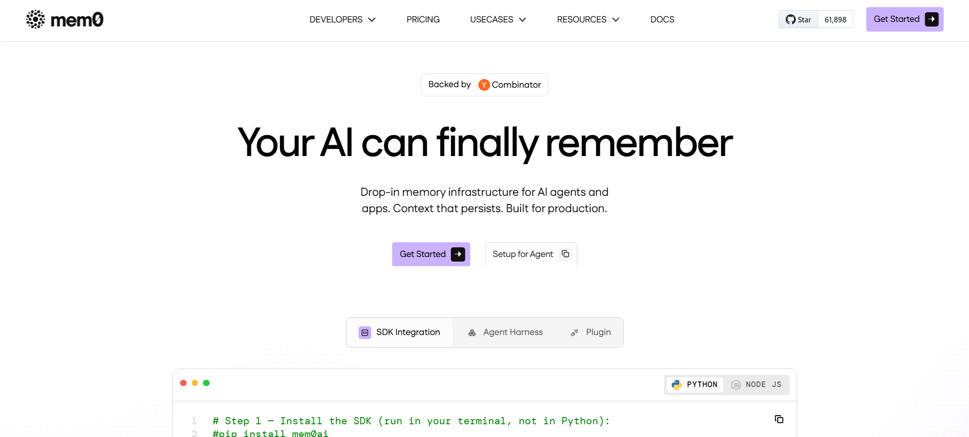 Mem0 homepage