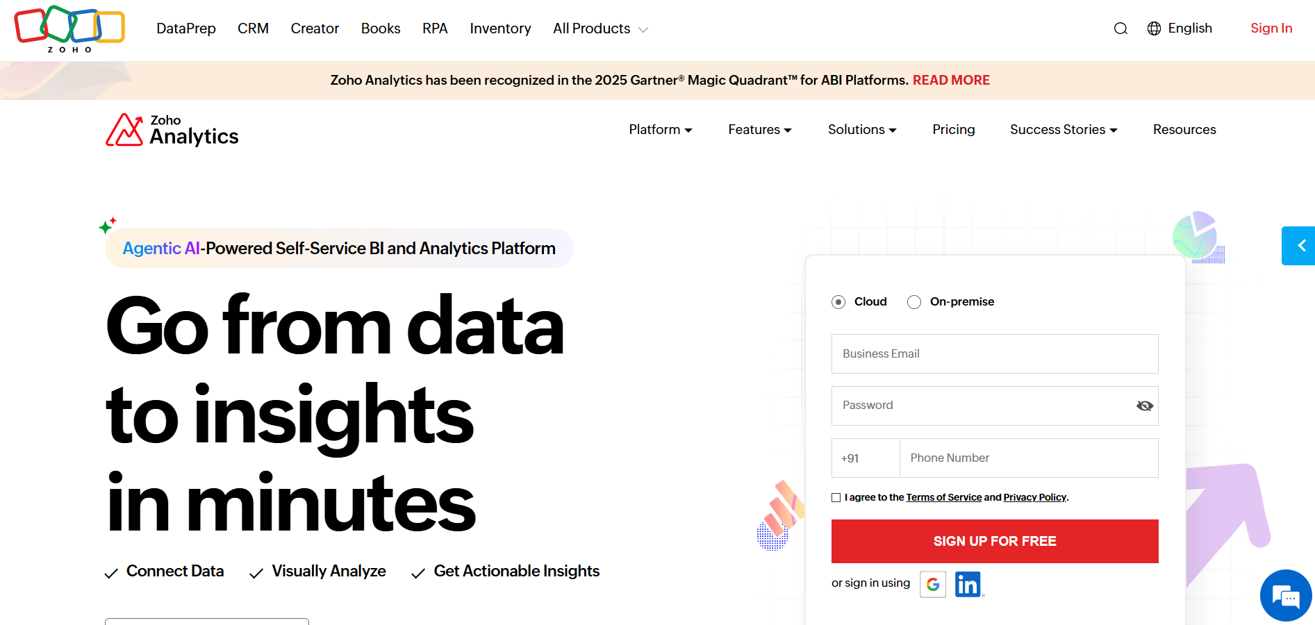 Zoho Analytics hompage