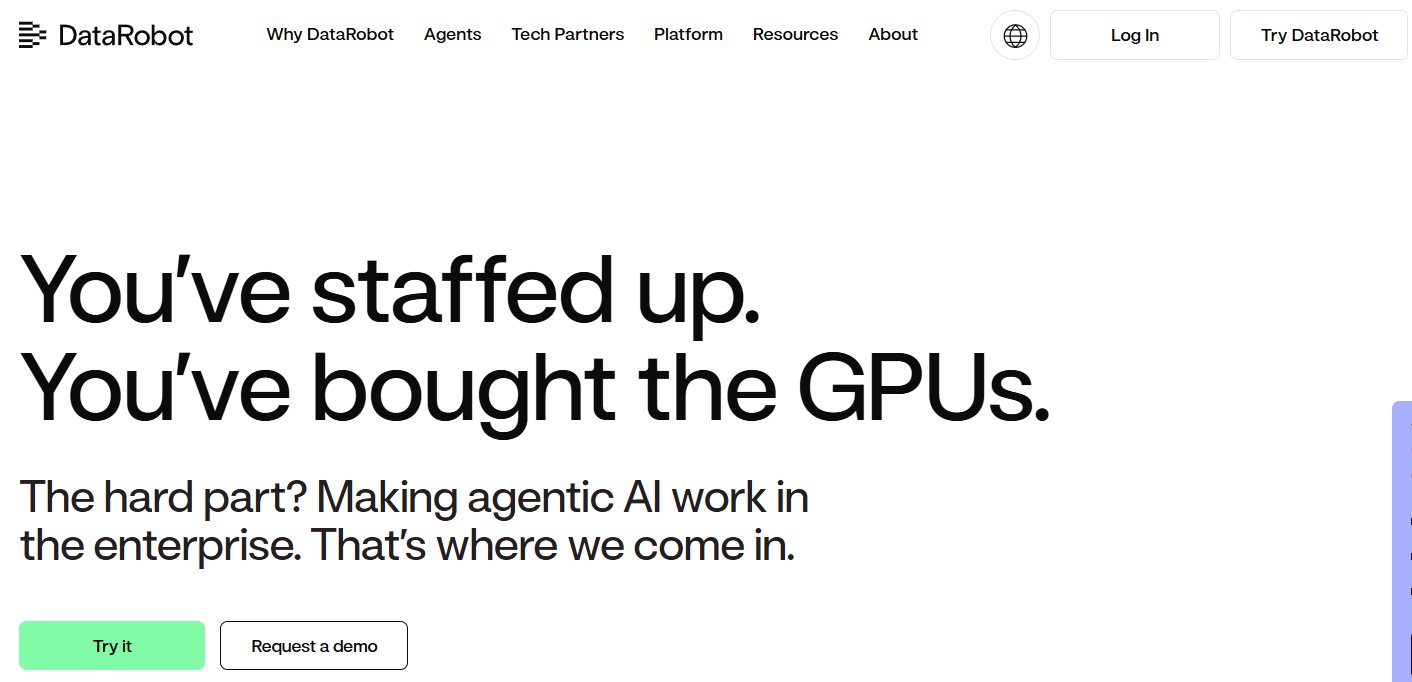 DataRobot AI Platform homepage