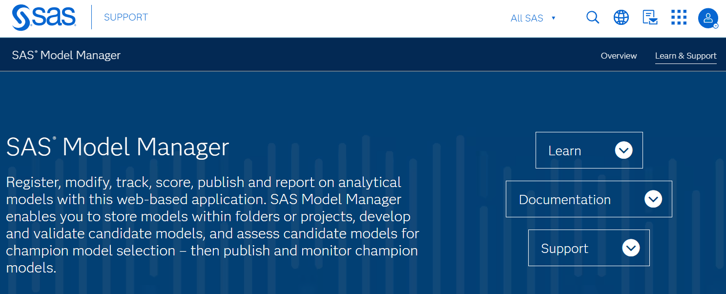 SAS Model Manager homepage
