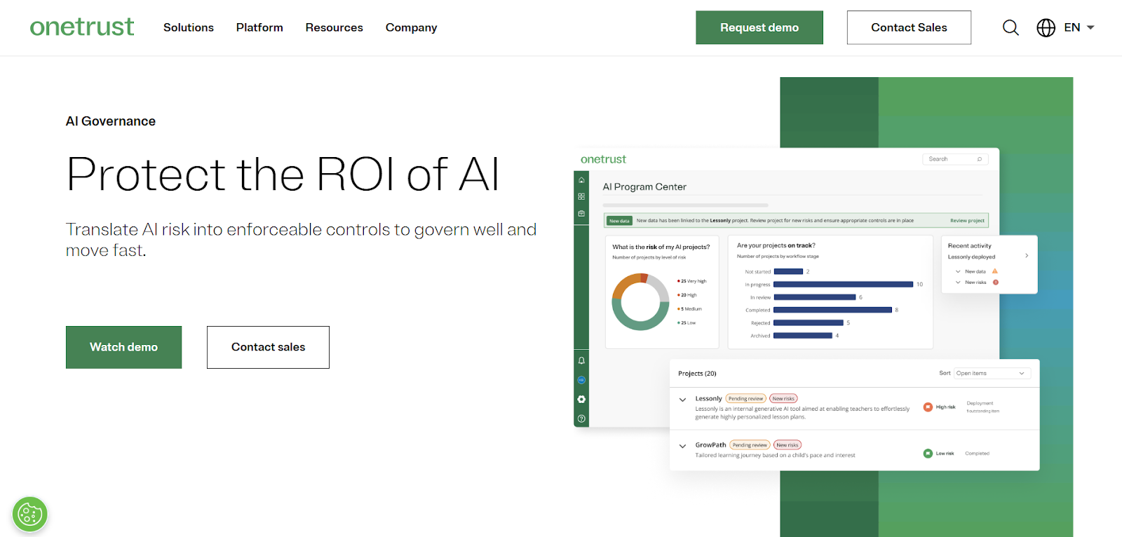OneTrust AI Governance homepage