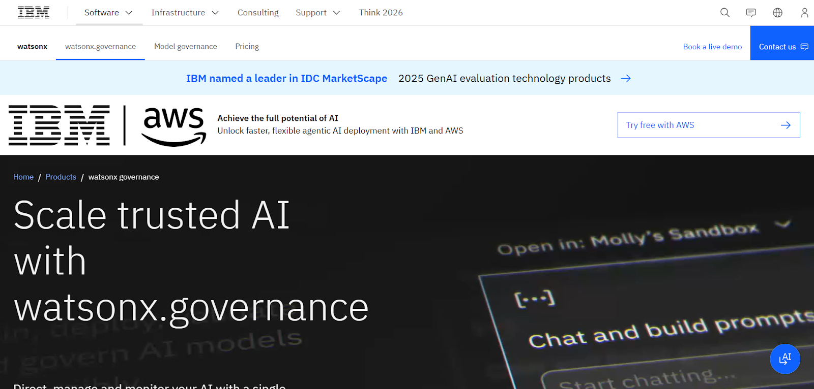 IBM watsonx.governance homepage