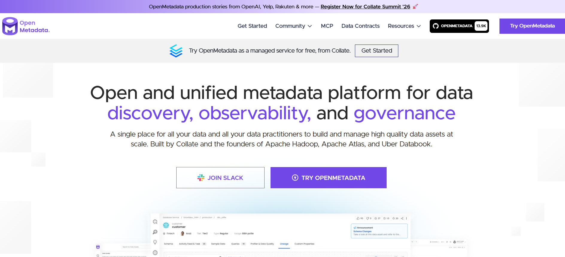OpenMetadata homepage
