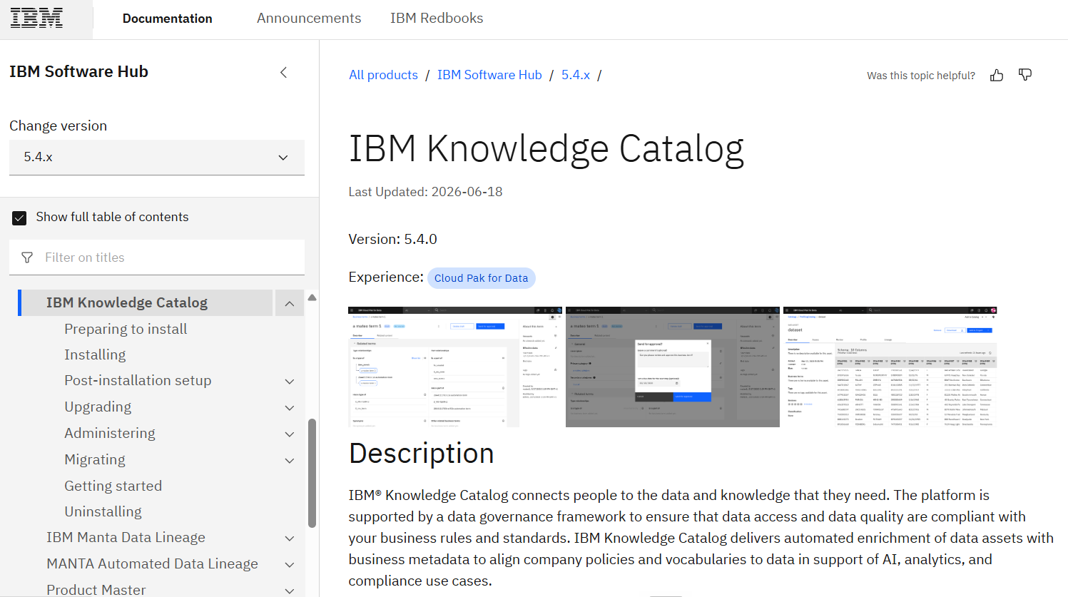 IBM Knowledge Catalog homepage