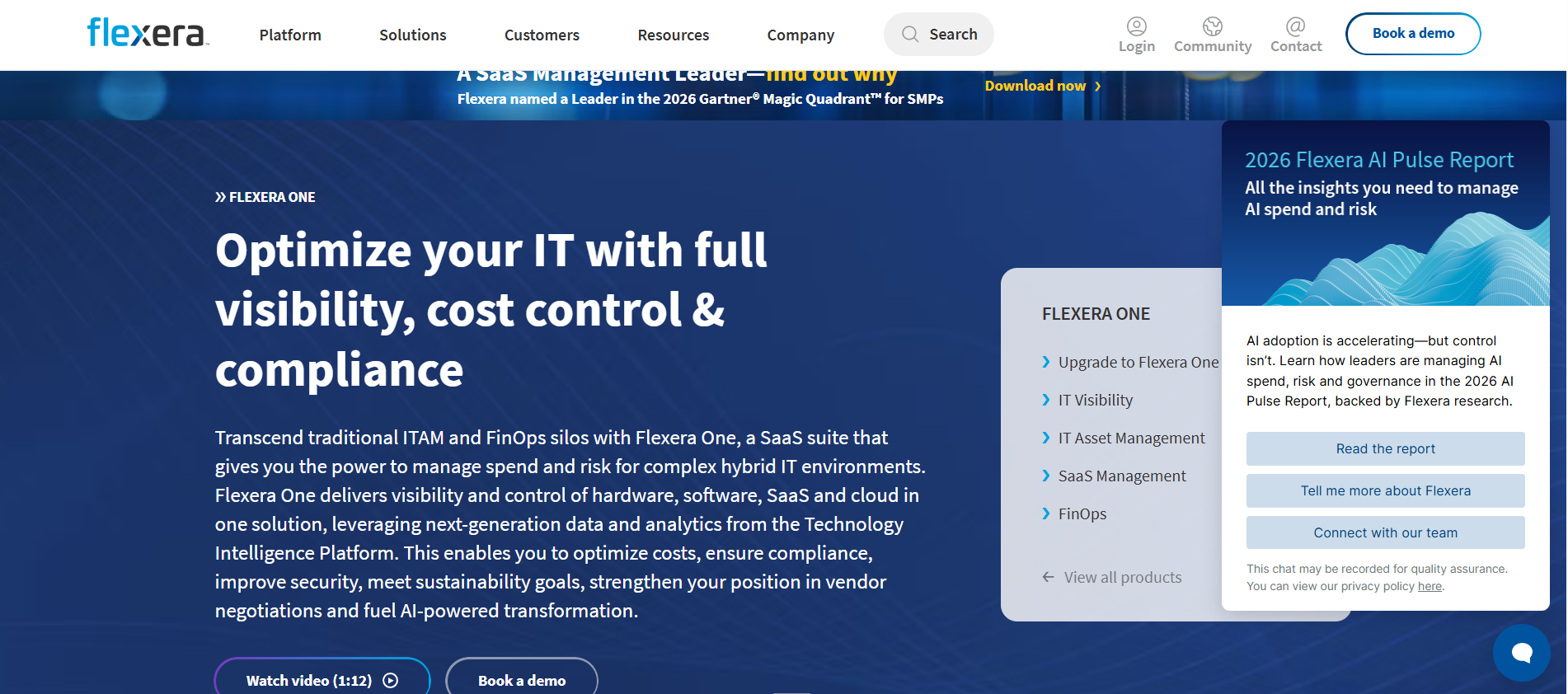 Flexera One homepage