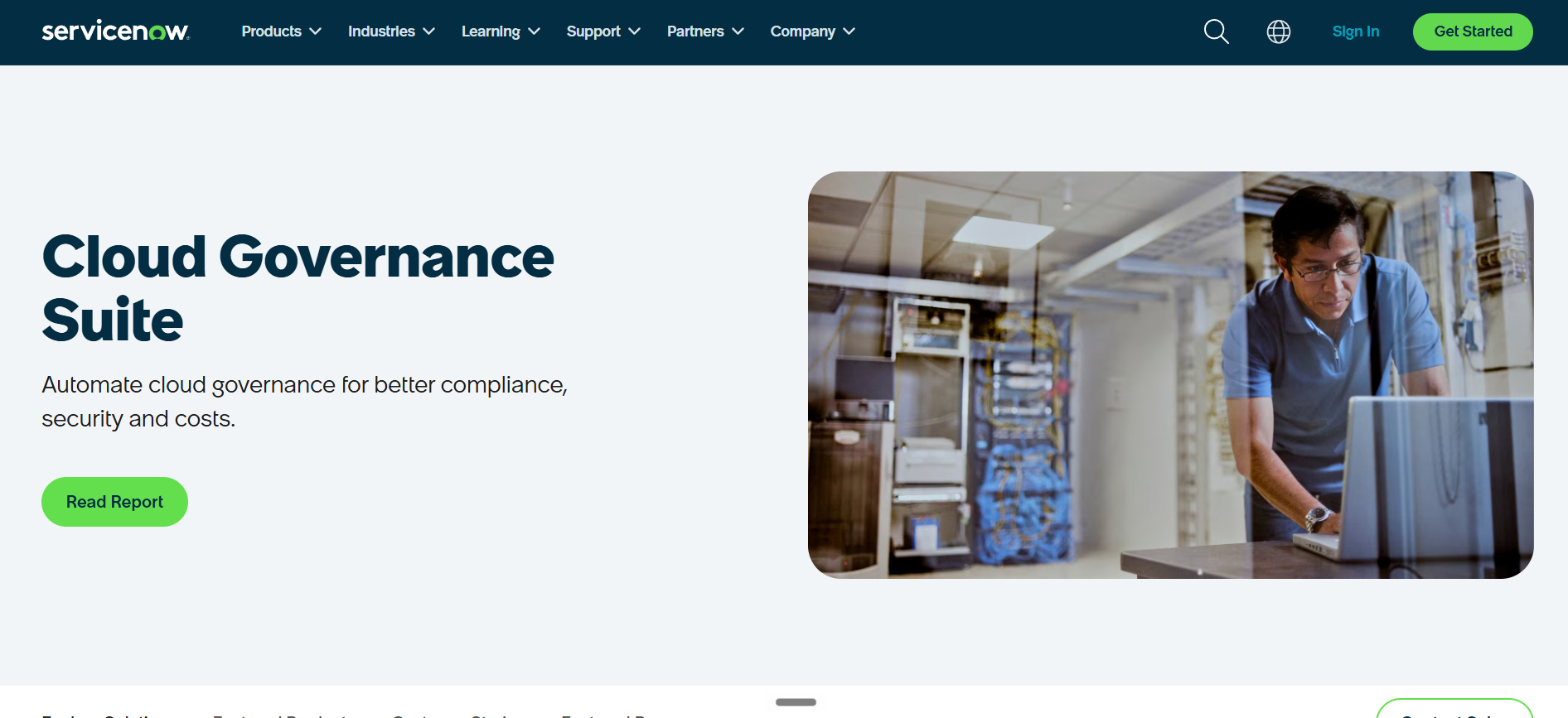 ServiceNow Cloud Governance homepage