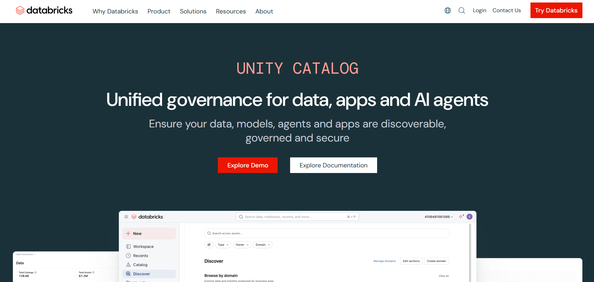Databricks Unity Catalog homepage
